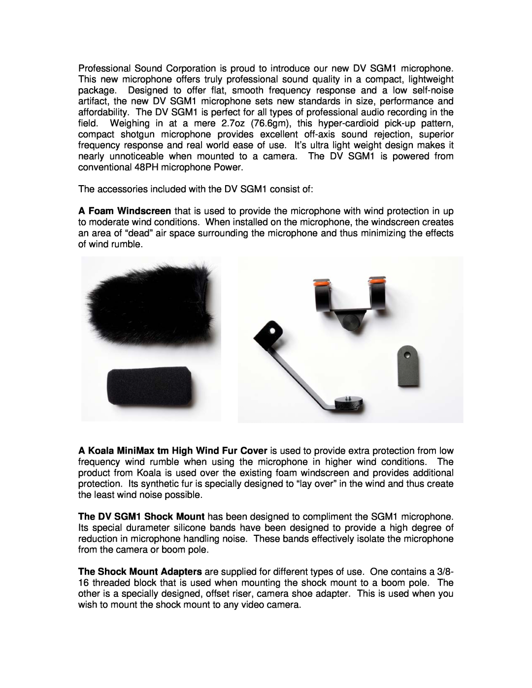 PSC manual The accessories included with the DV SGM1 consist of 