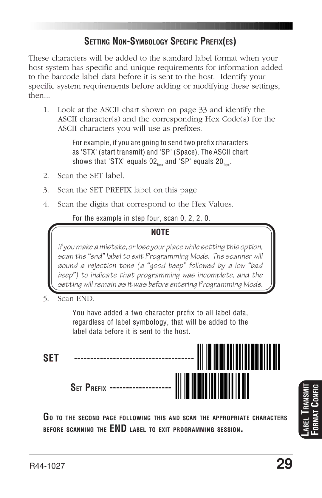 PSC SP400rf manual SET SET Prefix, For the example in step four, scan 0, 2, 2 