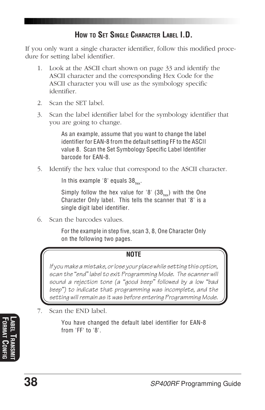 PSC SP400rf manual Scan the barcodes values 