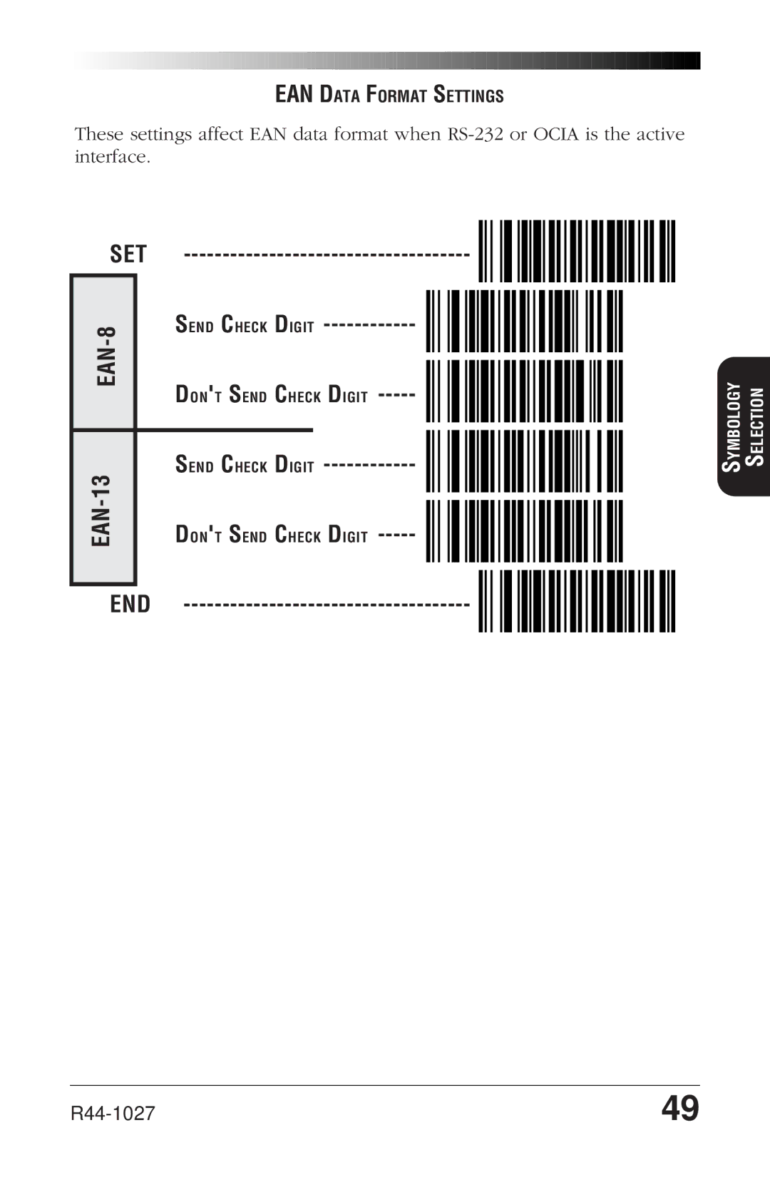 PSC SP400rf manual SET EAN-8, Send Check Digit 