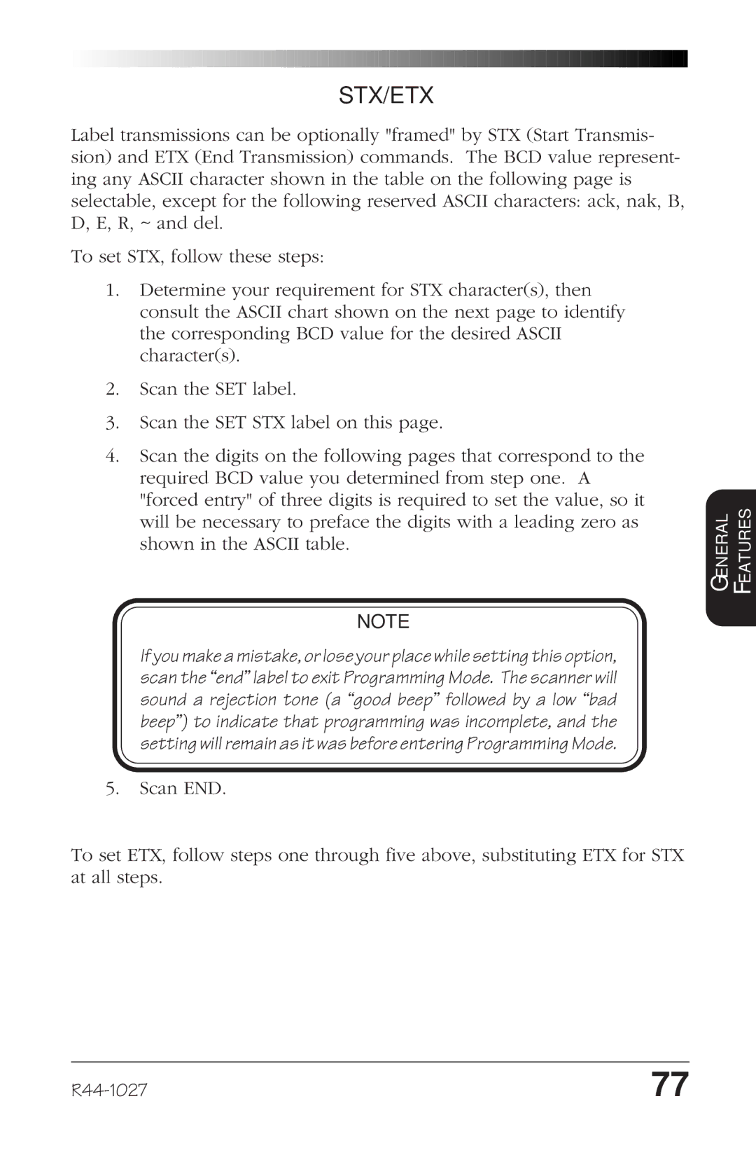 PSC SP400rf manual Stx/Etx 