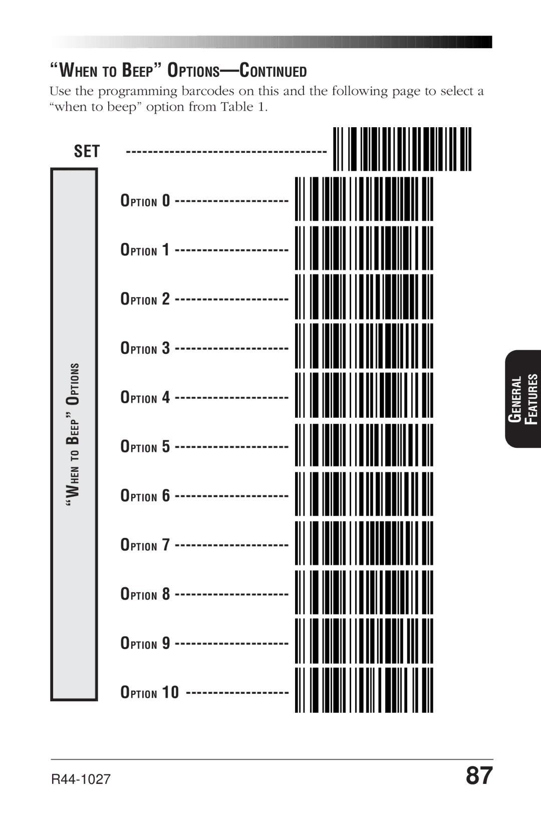 PSC SP400rf manual SET Ption, When to Beep Options 