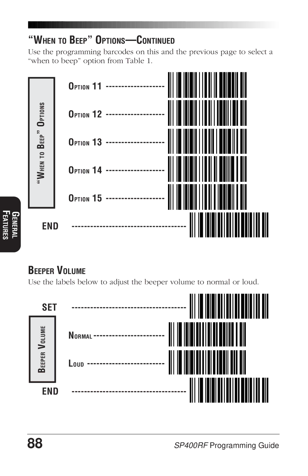 PSC SP400rf manual Option, Normal Loud, Beeper Volume 