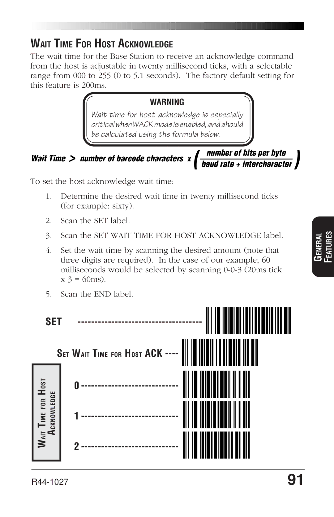 PSC SP400rf manual Wait Time for Host Acknowledge 