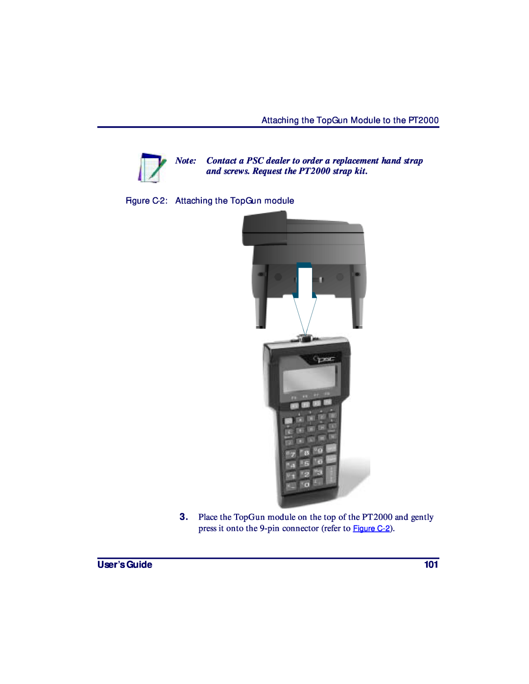 PSC manual User’s Guide, Attaching the TopGun Module to the PT2000, Figure C-2 Attaching the TopGun module 