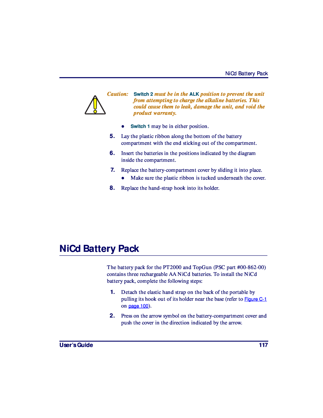 PSC PT2000, TopGun manual NiCd Battery Pack, User’s Guide 