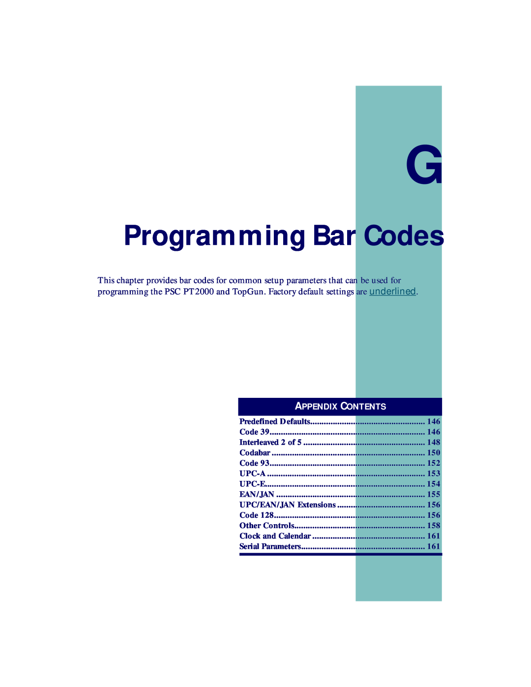 PSC PT2000, TopGun manual Programming Bar Codes, A Ppendix C Ontents 