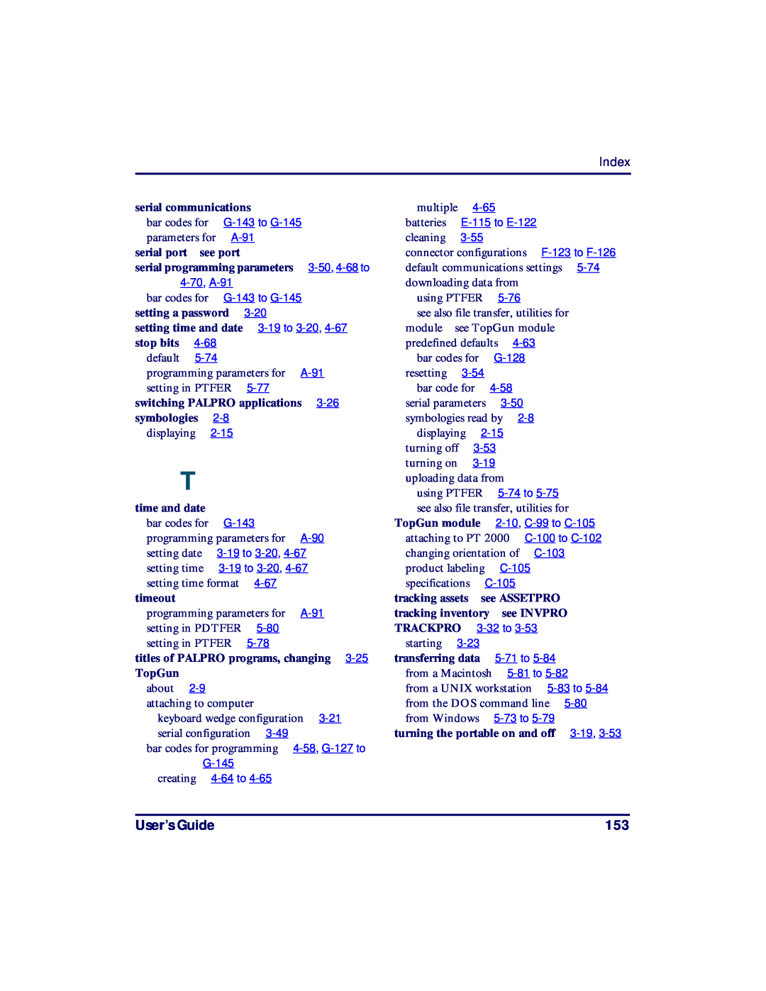 PSC PT2000, TopGun manual User’s Guide, Index, see ASSETPRO 