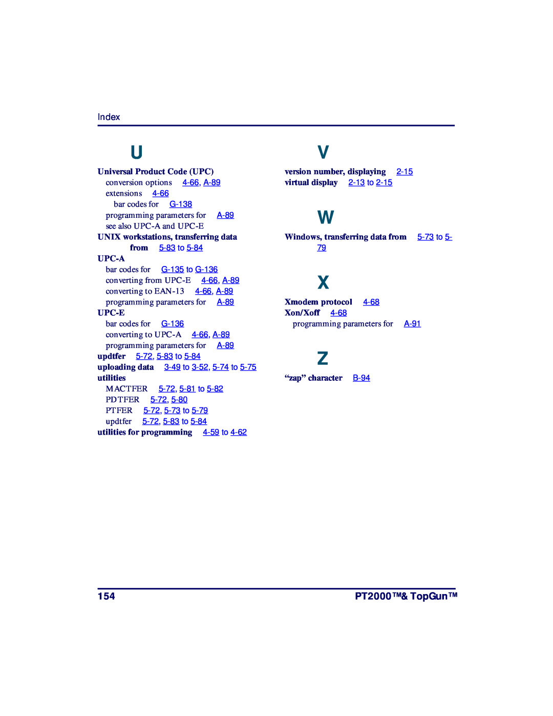 PSC manual PT2000 & TopGun, Index, 4-66 , A, 4-66, A, updtfer 5-72, 5-83 to 