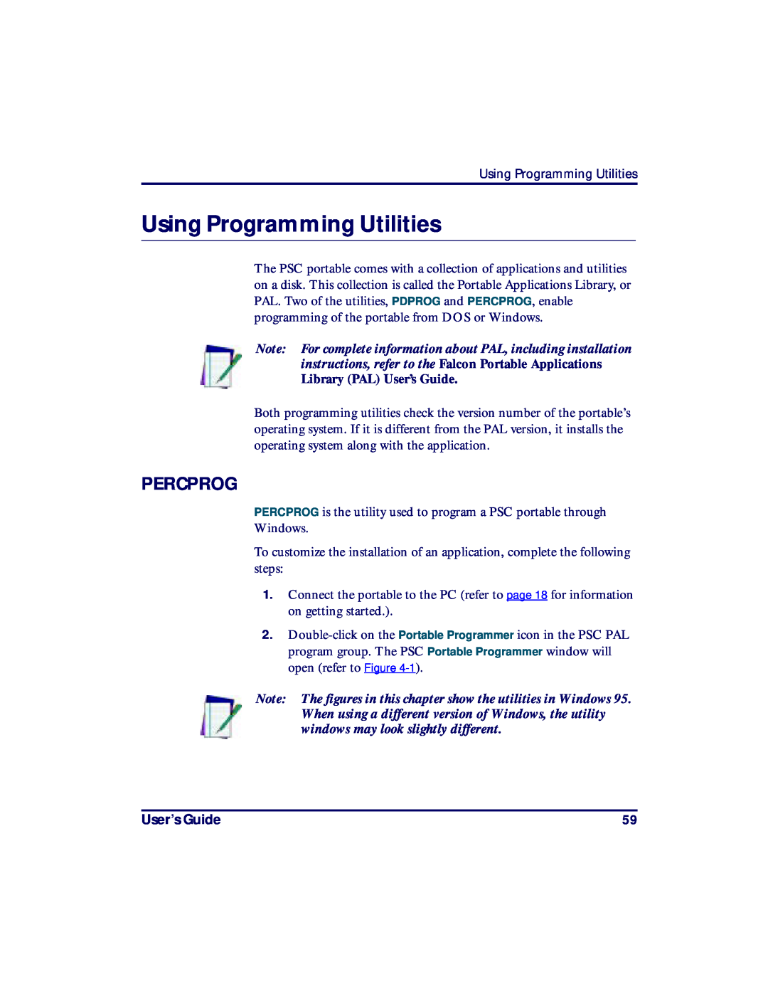 PSC PT2000, TopGun manual Using Programming Utilities, Percprog, User’s Guide 