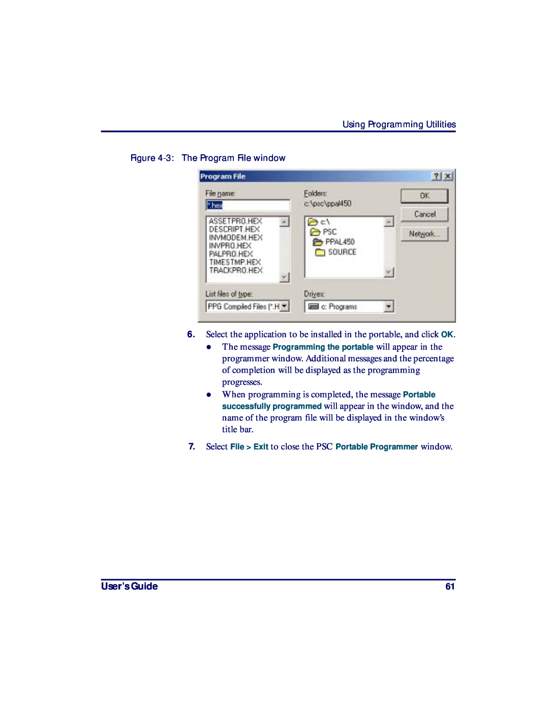 PSC PT2000, TopGun manual progresses, User’s Guide, Using Programming Utilities -3 The Program File window 