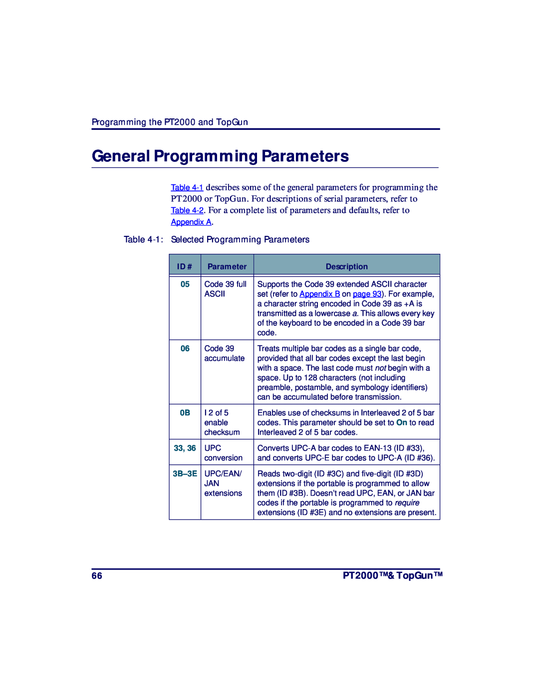PSC manual General Programming Parameters, PT2000 & TopGun, Programming the PT2000 and TopGun, 3B-3E 