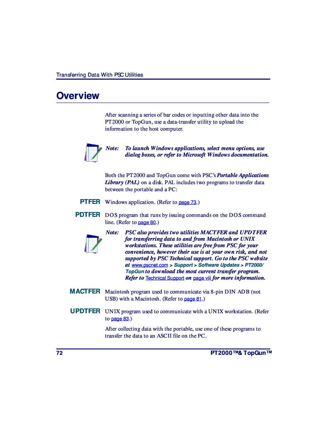 PSC TopGun, PT2000 manual Overview, PTFER Windows application. Refer to page 