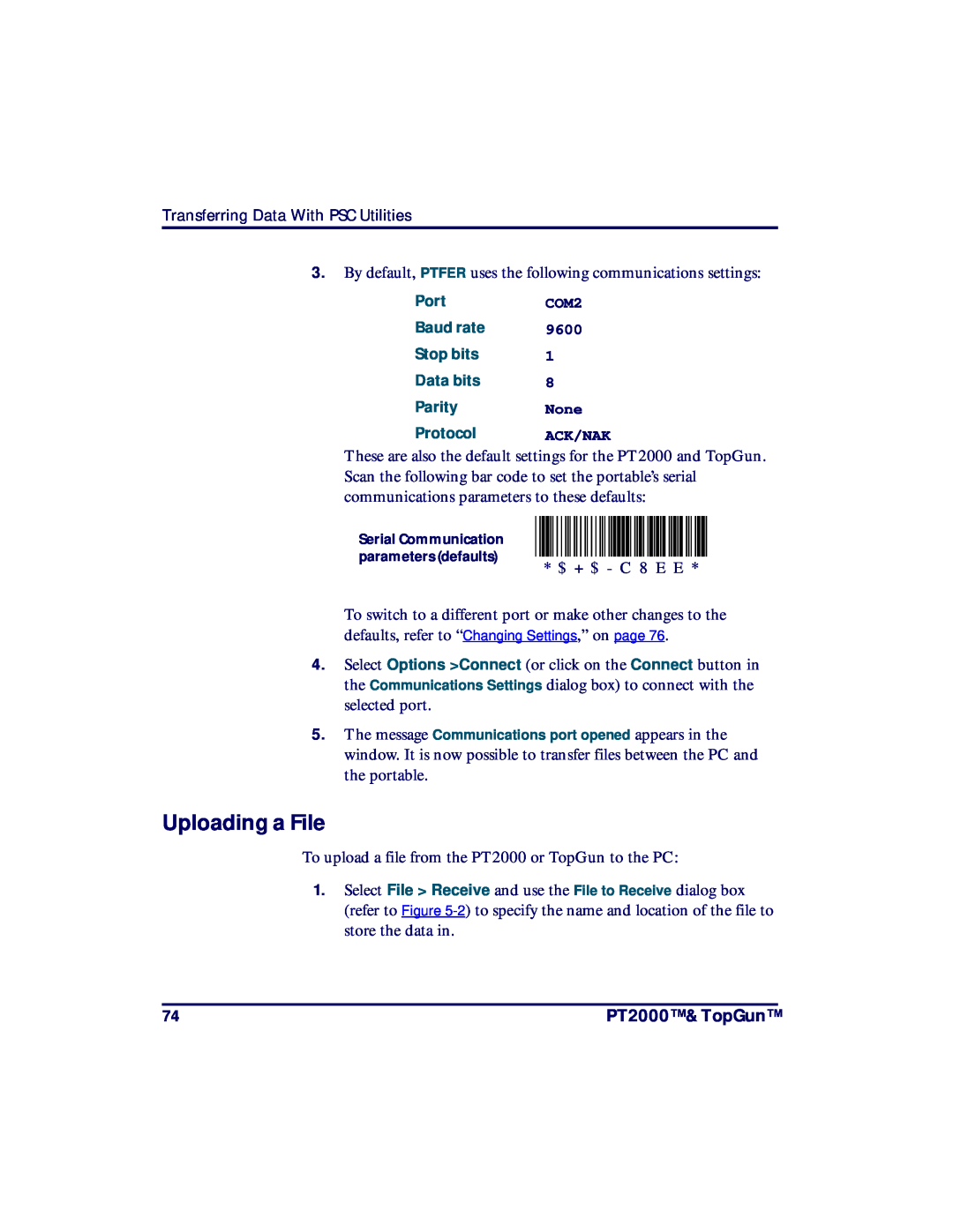 PSC TopGun, PT2000 manual $+$-C8EE, Uploading a File 