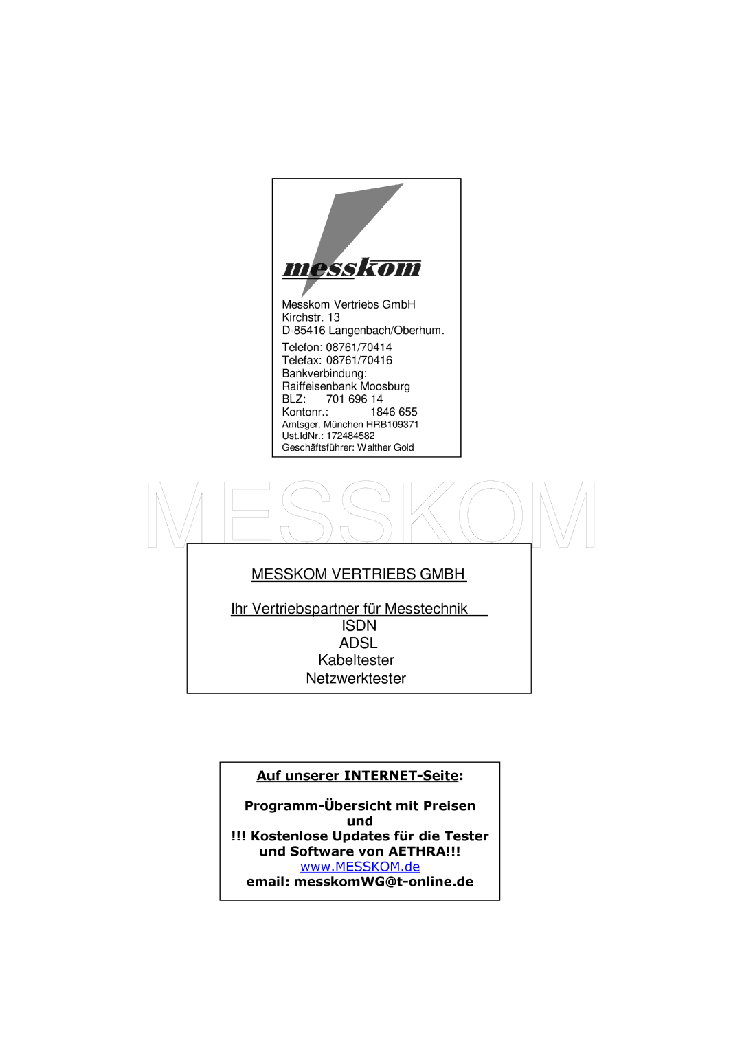 Psiber Data Systems NETWORK IP TESTER manual Messkom, Blz 