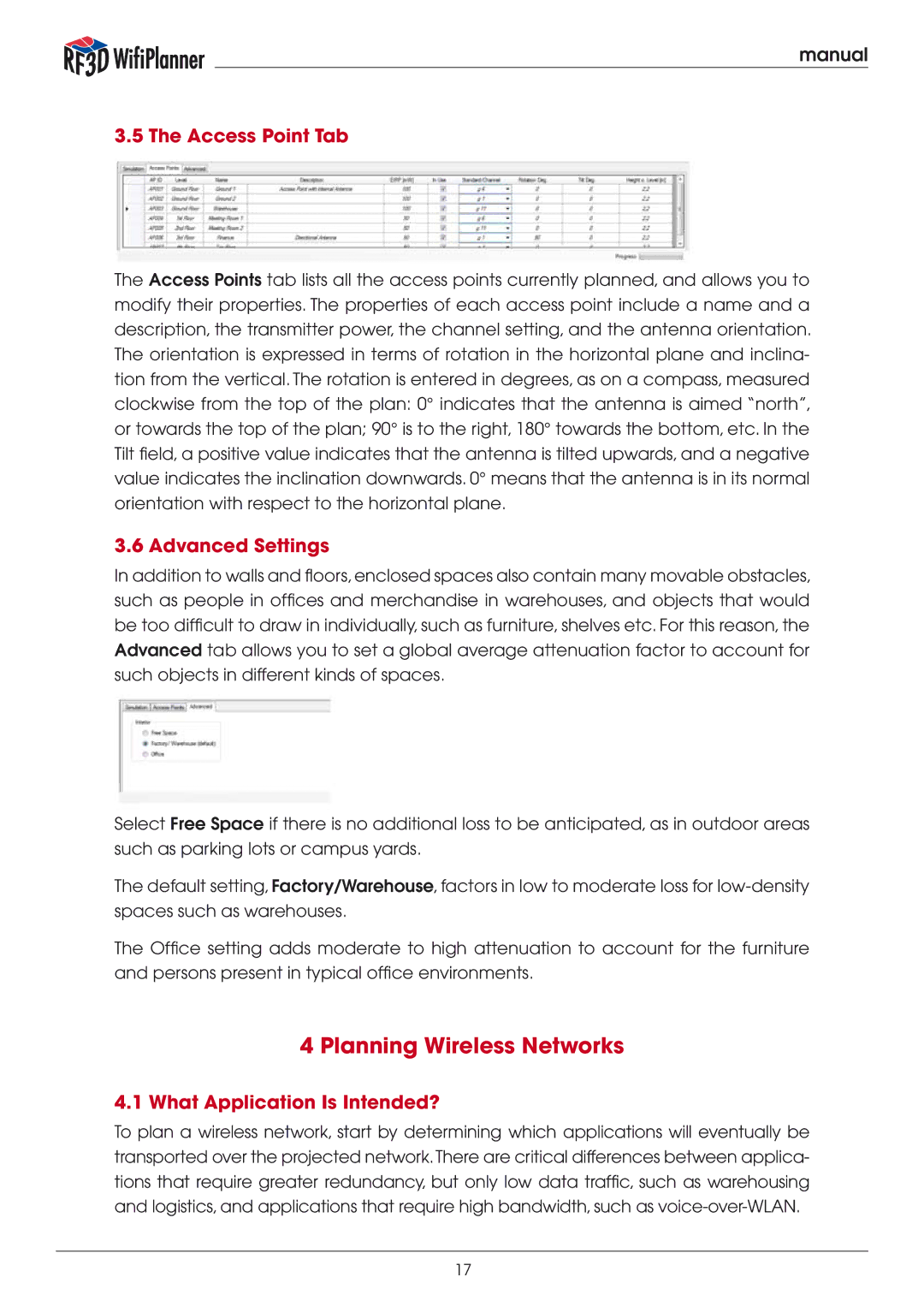 Psiber Data Systems RF3D Planning Wireless Networks, Access Point Tab, Advanced Settings, What Application Is Intended? 