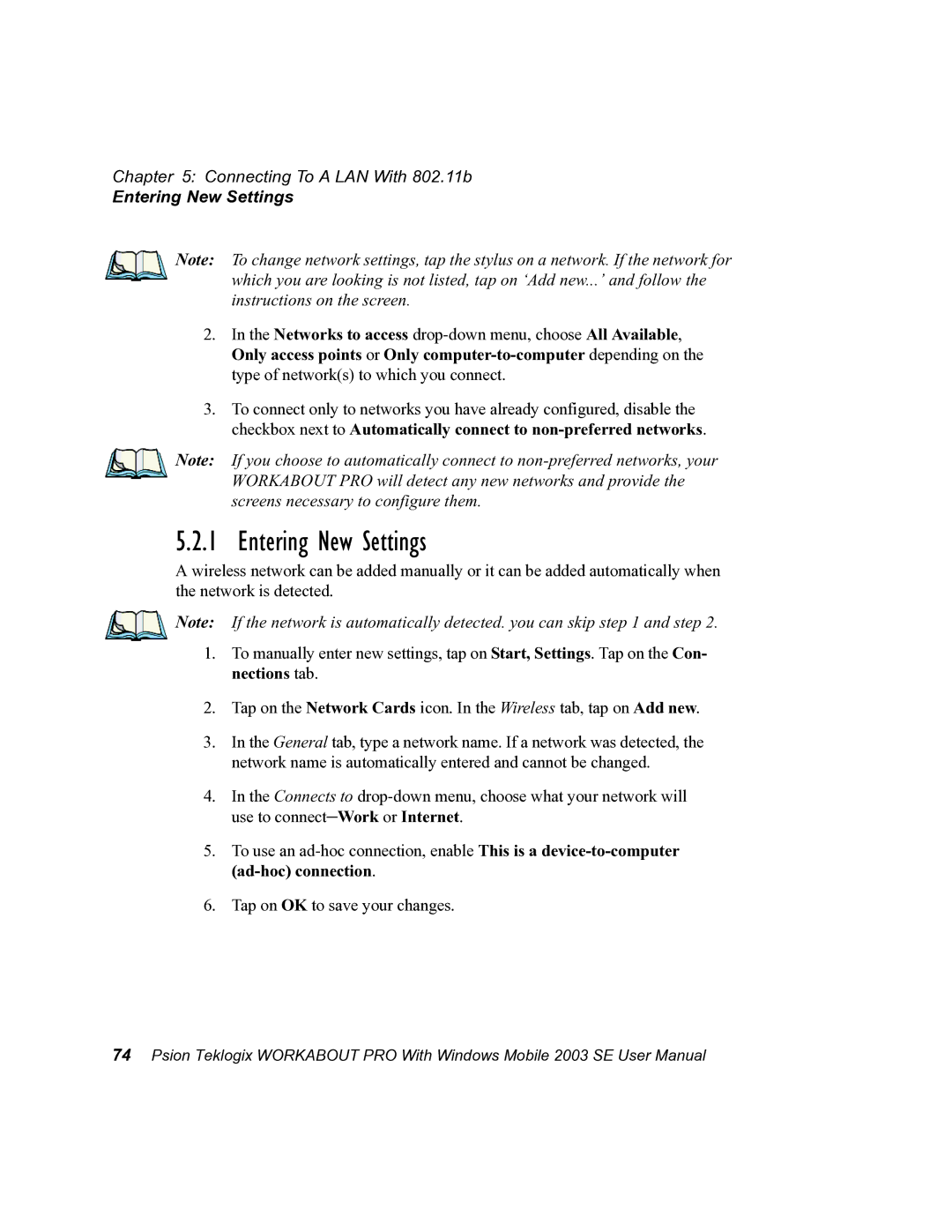 Psion Teklogix 7525 user manual Entering New Settings 