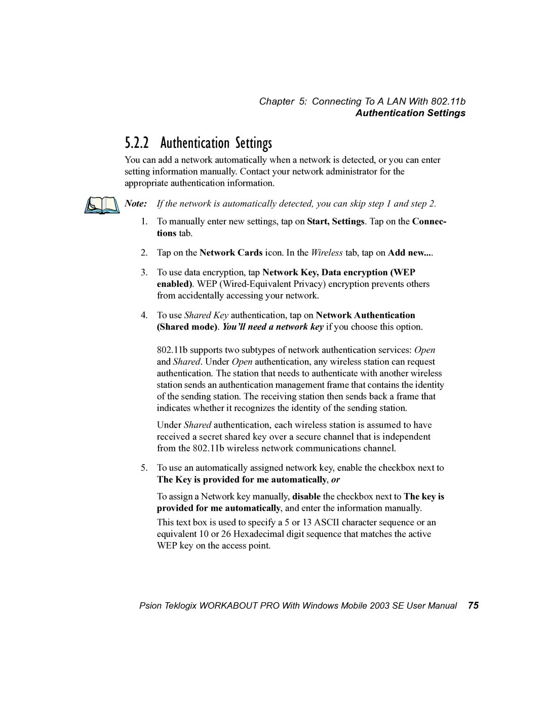 Psion Teklogix 7525 user manual Authentication Settings 