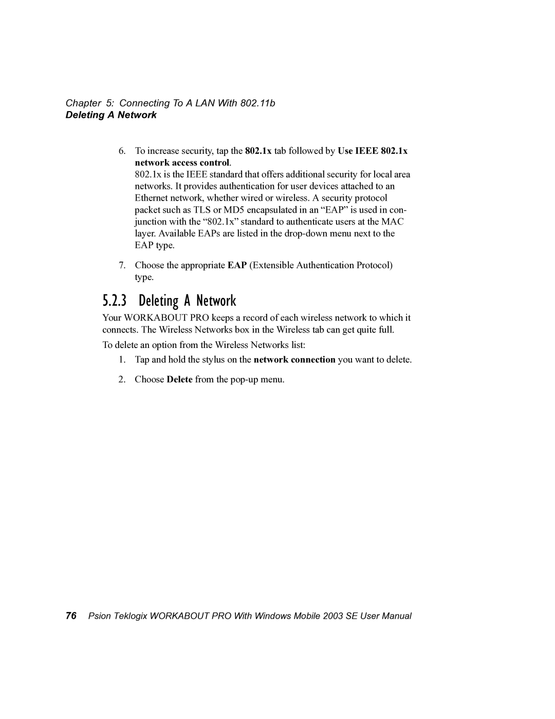 Psion Teklogix 7525 user manual Deleting a Network 