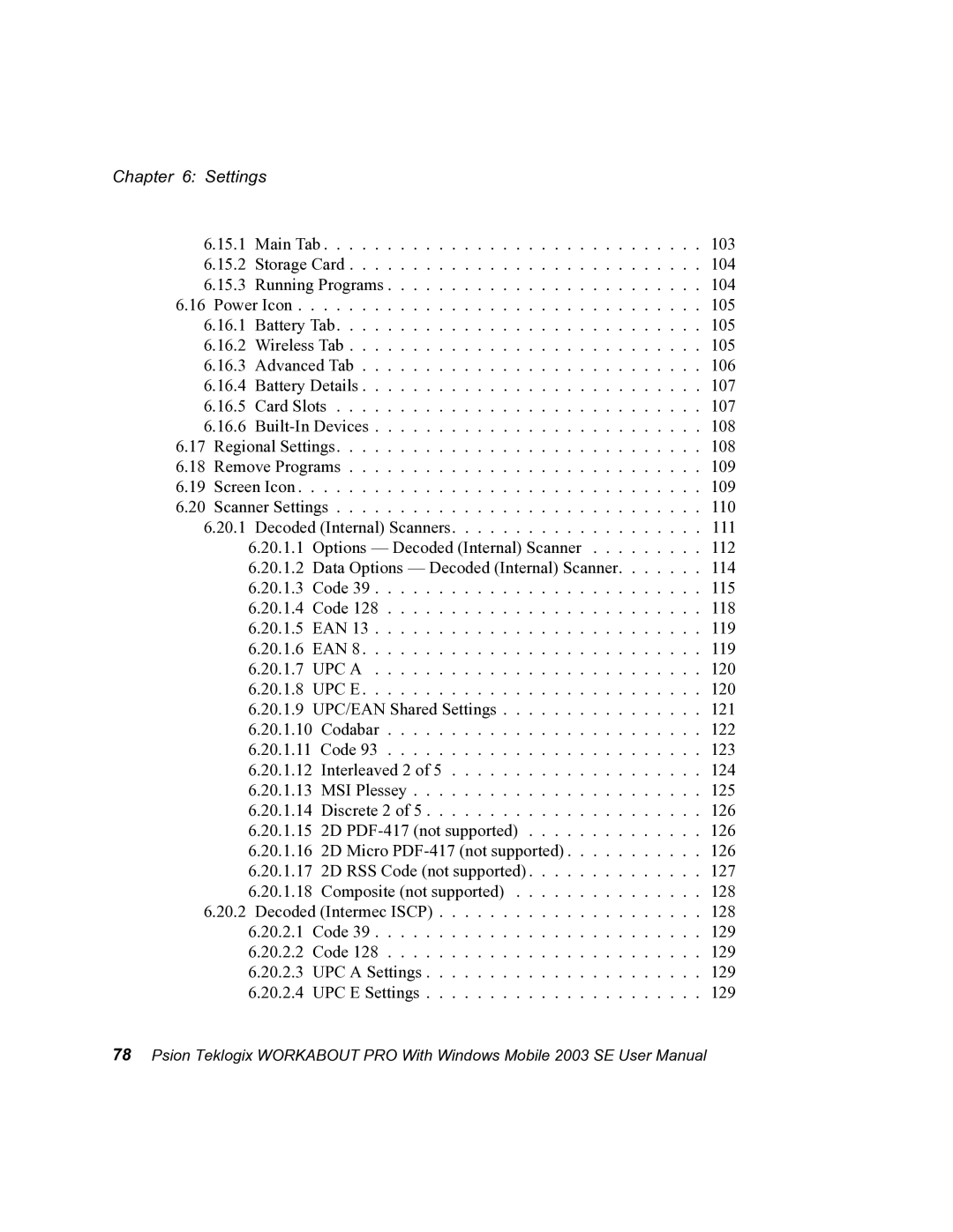 Psion Teklogix 7525 user manual Settings 