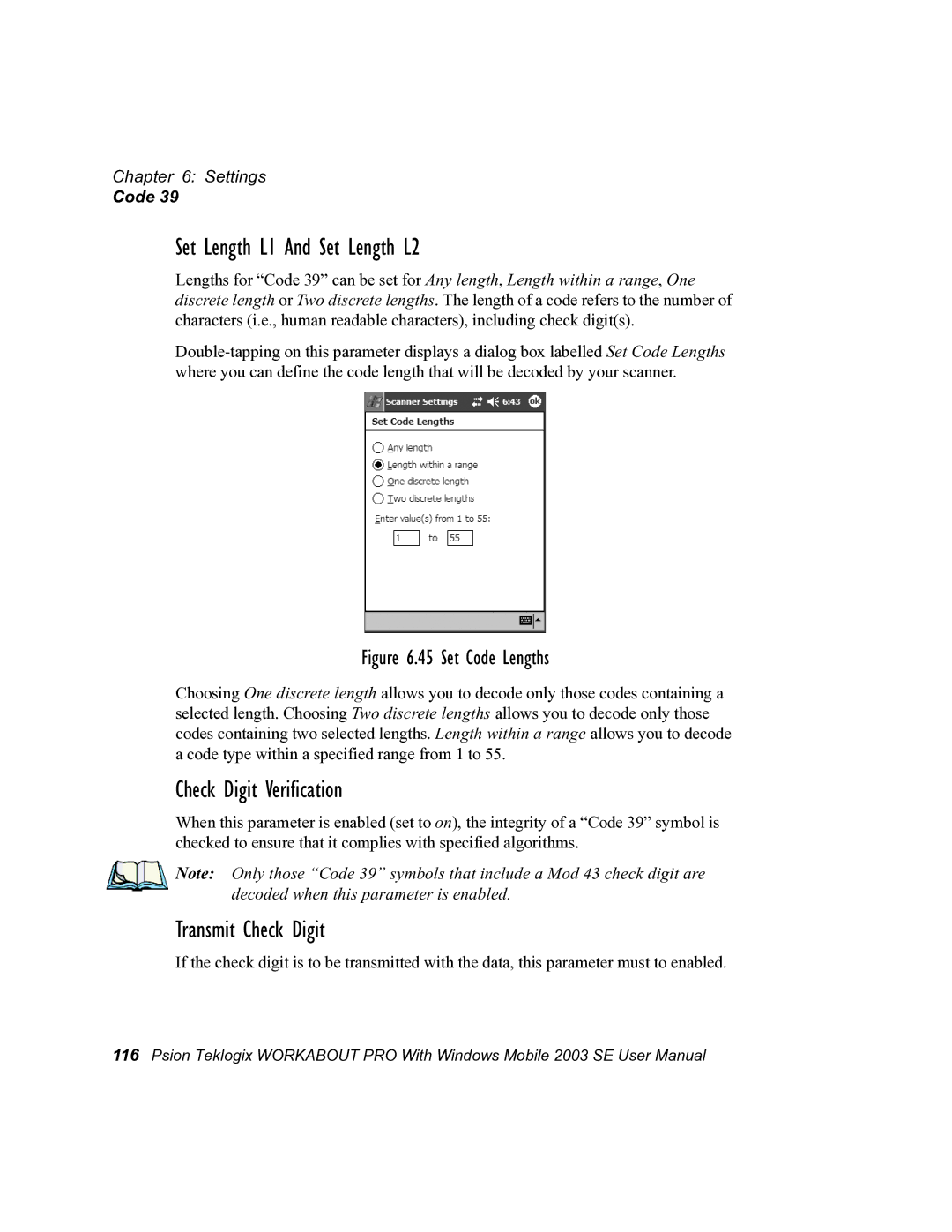 Psion Teklogix 7525 user manual Set Length L1 And Set Length L2, Check Digit Verification, Transmit Check Digit 