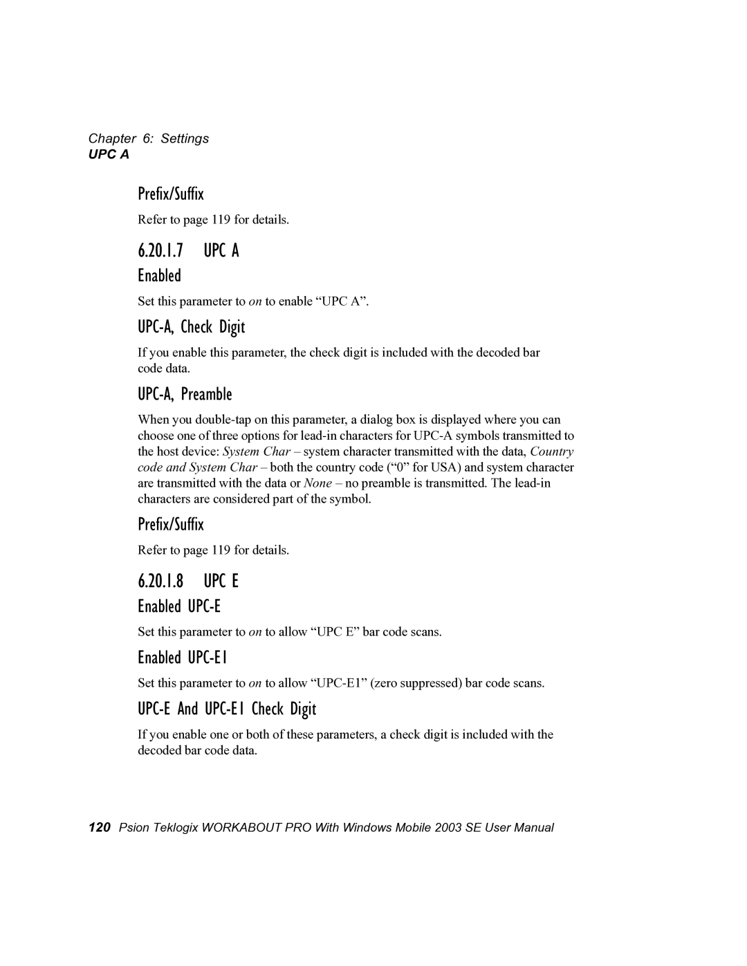 Psion Teklogix 7525 user manual UPC a, Upc E 