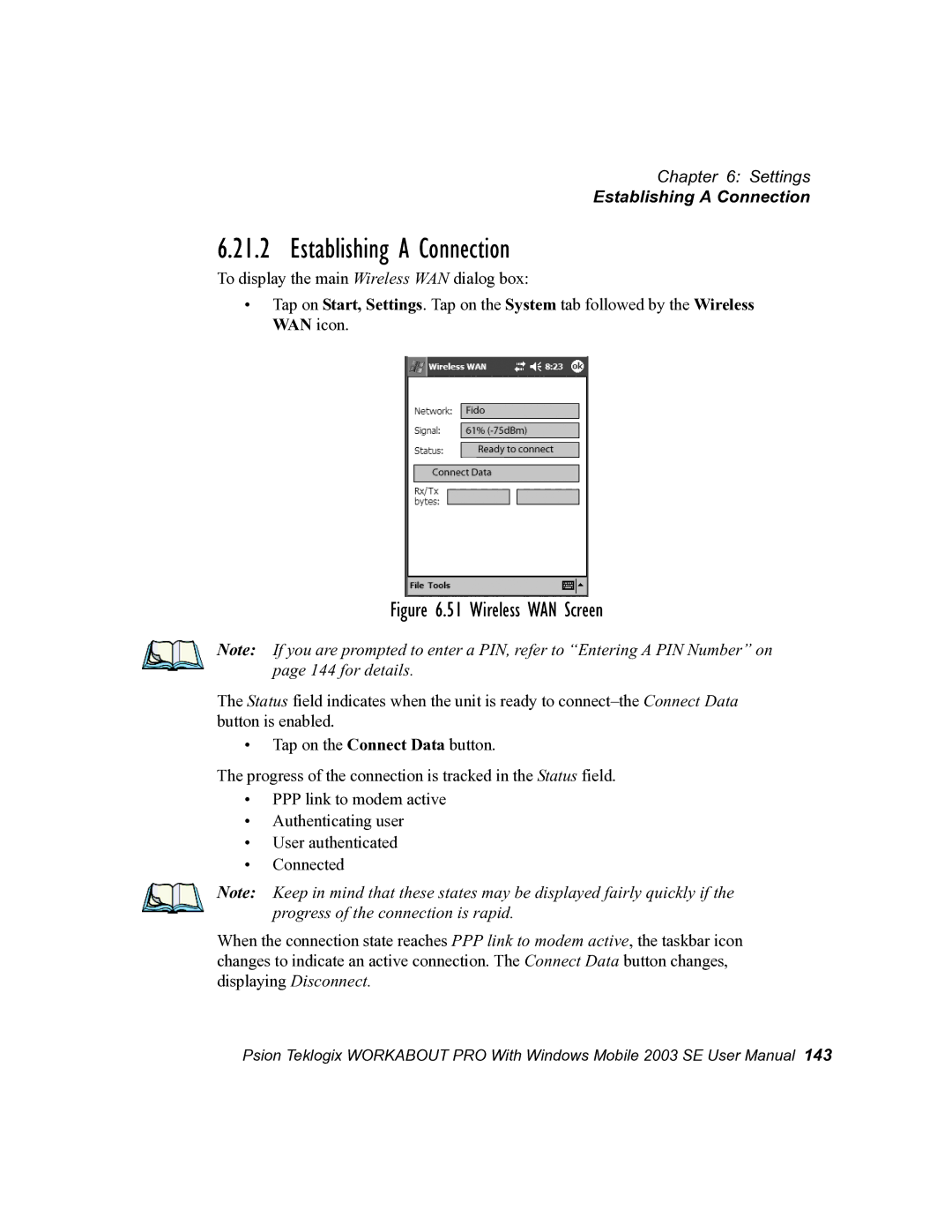 Psion Teklogix 7525 user manual Establishing a Connection 