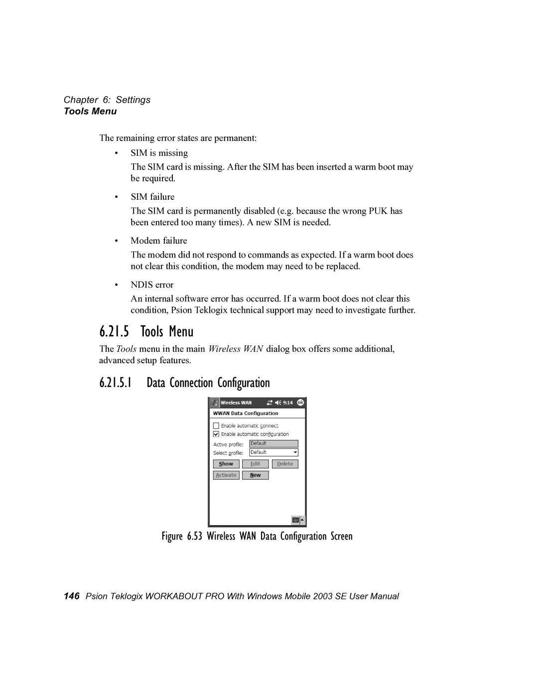 Psion Teklogix 7525 user manual Tools Menu, Data Connection Configuration 