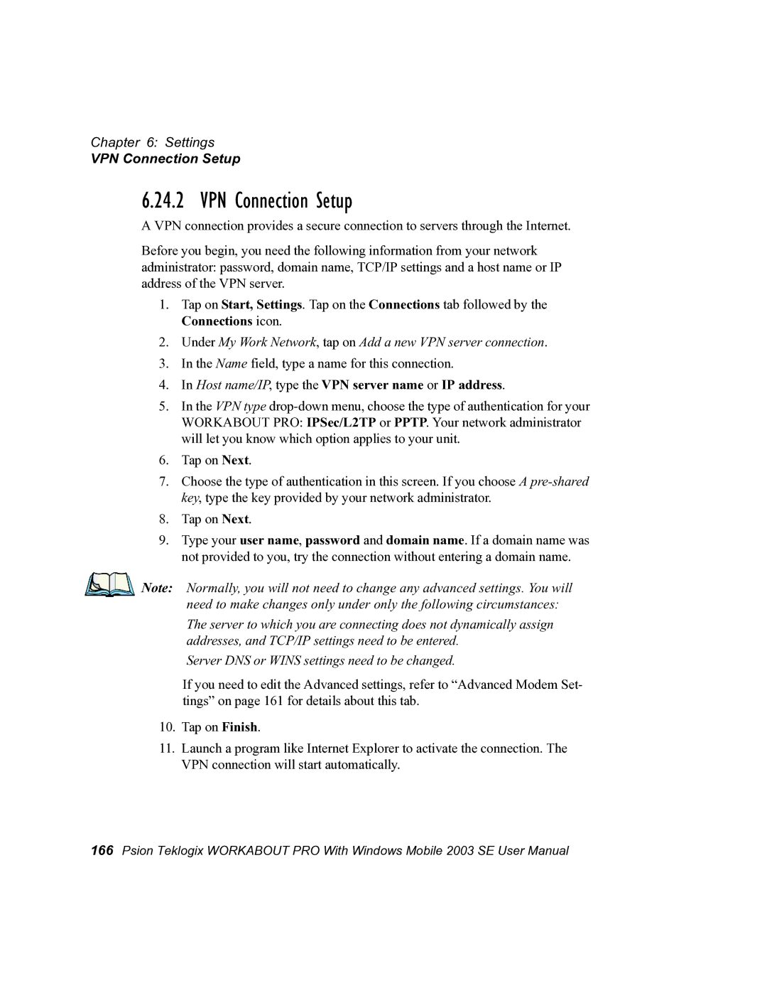 Psion Teklogix 7525 user manual VPN Connection Setup, Host name/IP, type the VPN server name or IP address 