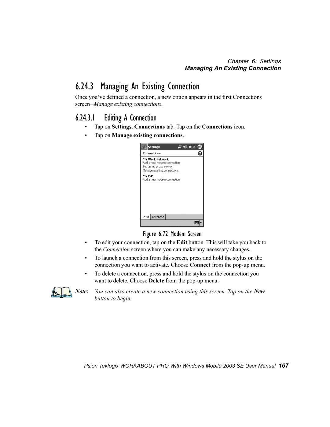 Psion Teklogix 7525 user manual Managing An Existing Connection, Editing a Connection 