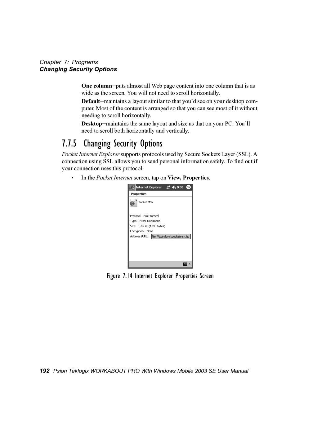 Psion Teklogix 7525 user manual Changing Security Options 