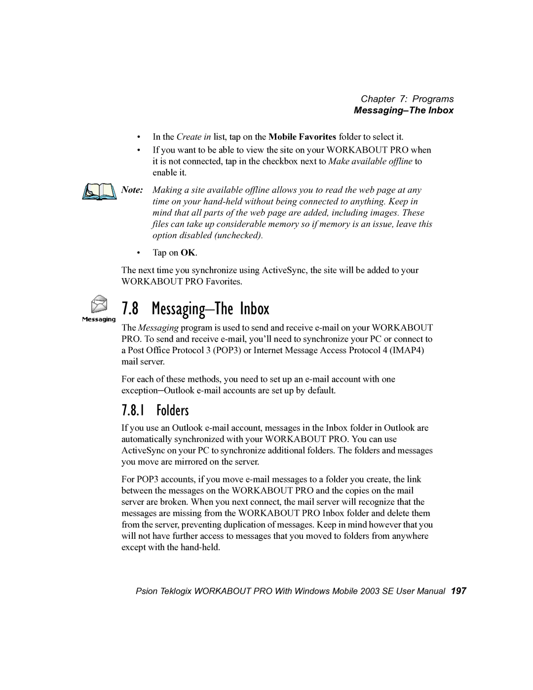 Psion Teklogix 7525 user manual Messaging-The Inbox, Folders 