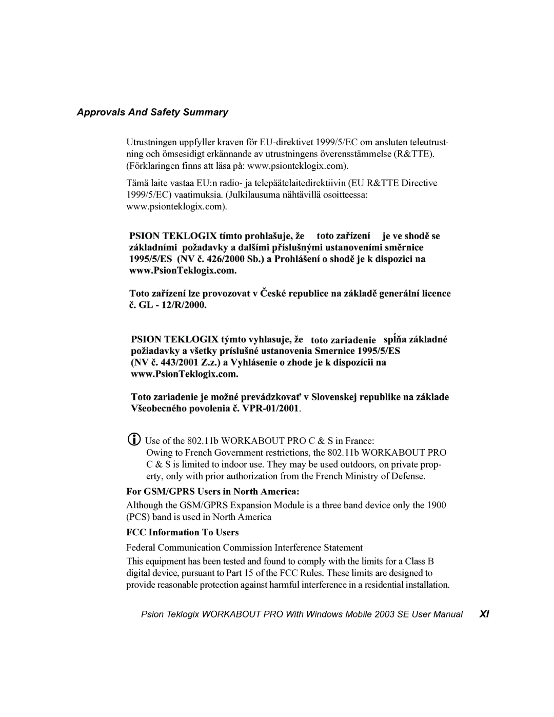 Psion Teklogix 7525 user manual For GSM/GPRS Users in North America, FCC Information To Users 