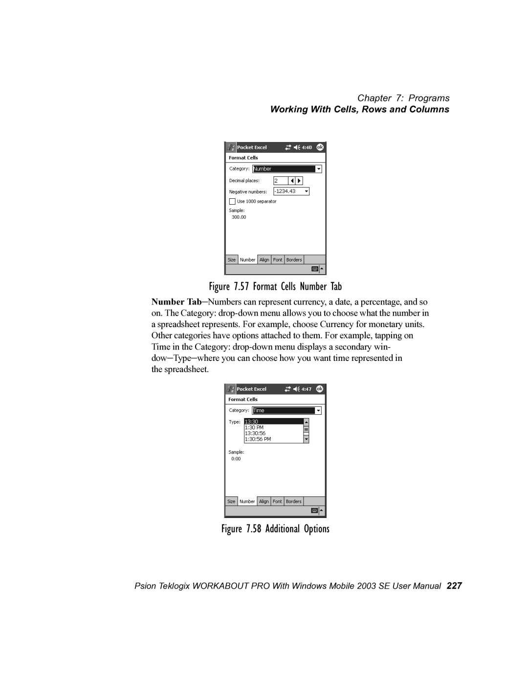 Psion Teklogix 7525 user manual Format Cells Number Tab 