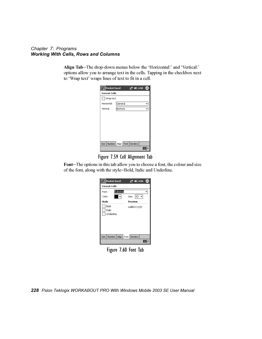 Psion Teklogix 7525 user manual Cell Alignment Tab 