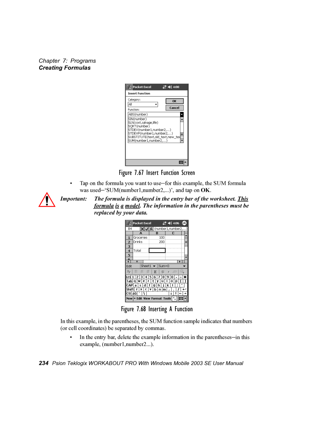 Psion Teklogix 7525 user manual Insert Function Screen 