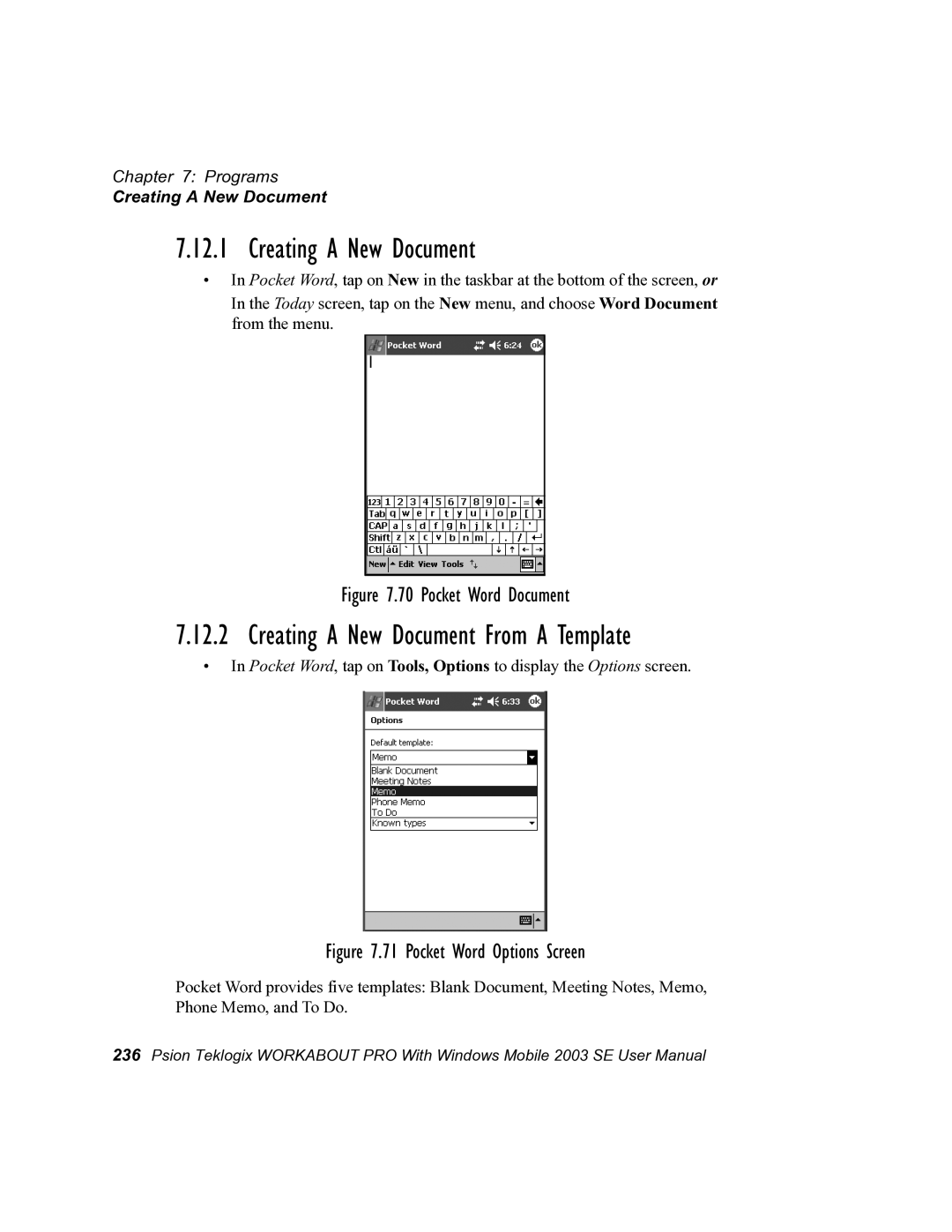 Psion Teklogix 7525 user manual Creating a New Document From a Template 