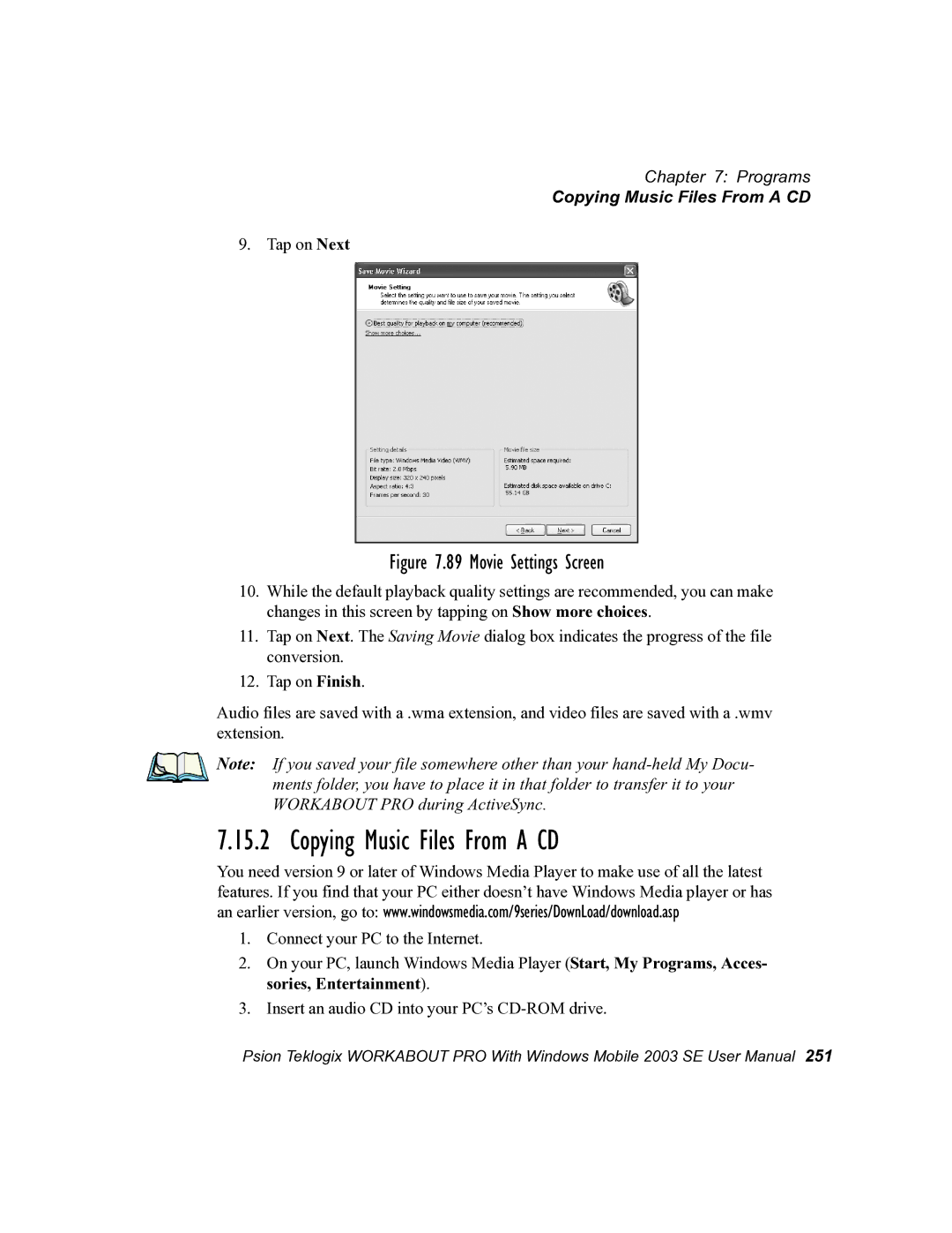 Psion Teklogix 7525 user manual Copying Music Files From a CD 