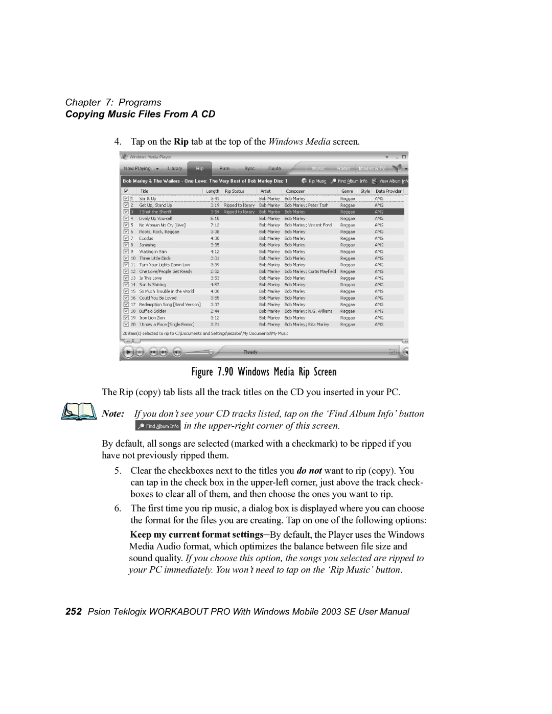 Psion Teklogix 7525 user manual Windows Media Rip Screen 