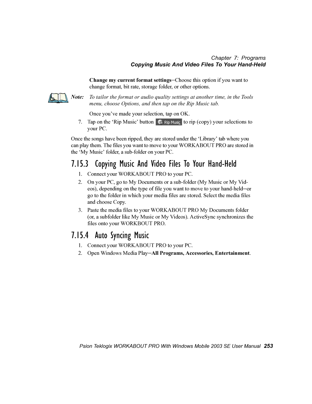 Psion Teklogix 7525 user manual Auto Syncing Music, Copying Music And Video Files To Your Hand-Held 