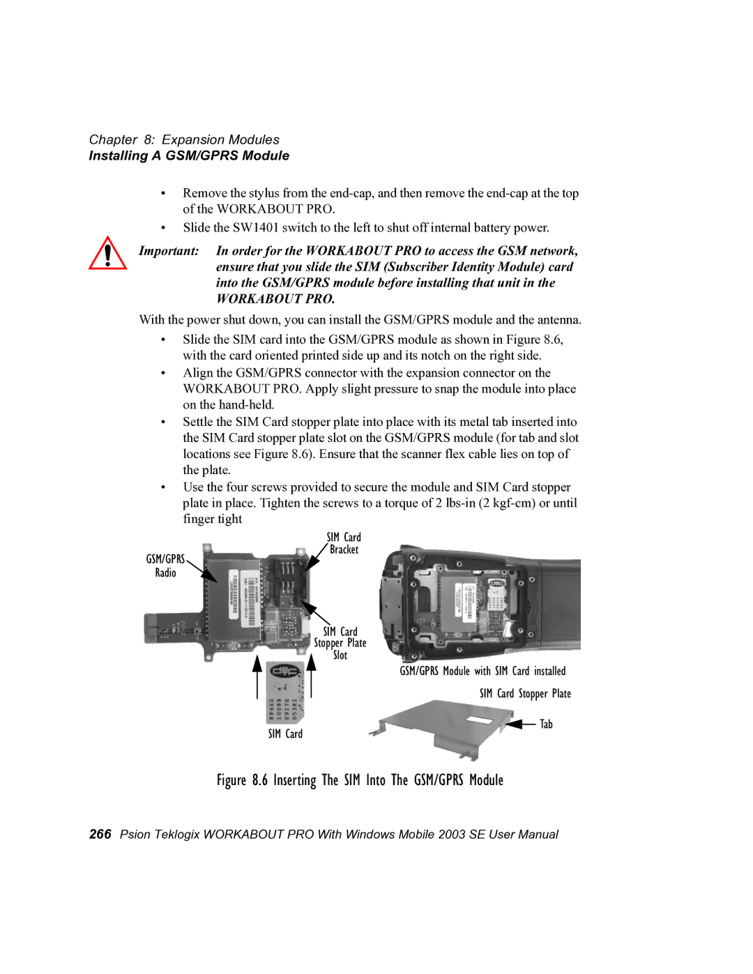 Psion Teklogix 7525 user manual Inserting The SIM Into The GSM/GPRS Module 