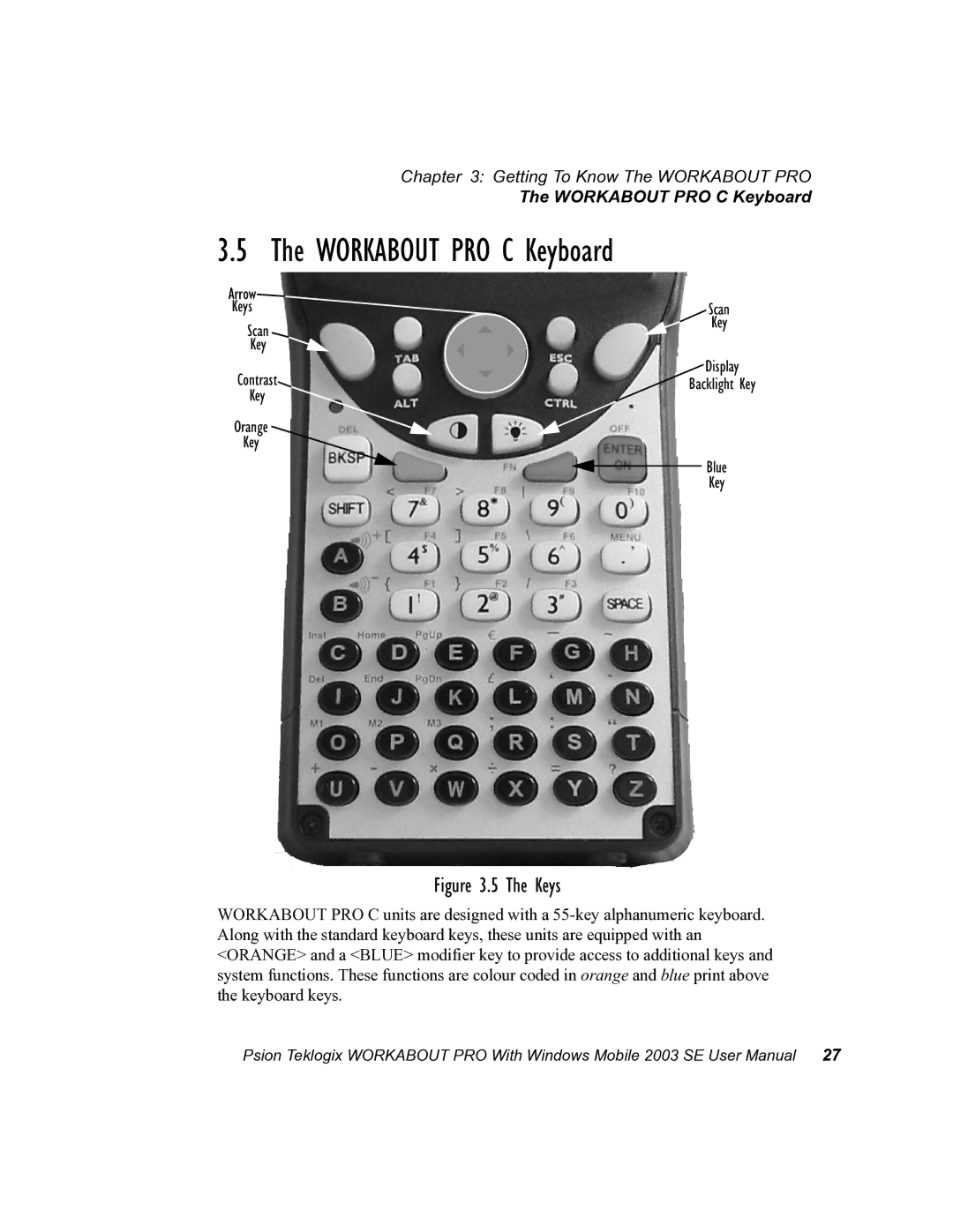 Psion Teklogix 7525 user manual Workabout PRO C Keyboard 