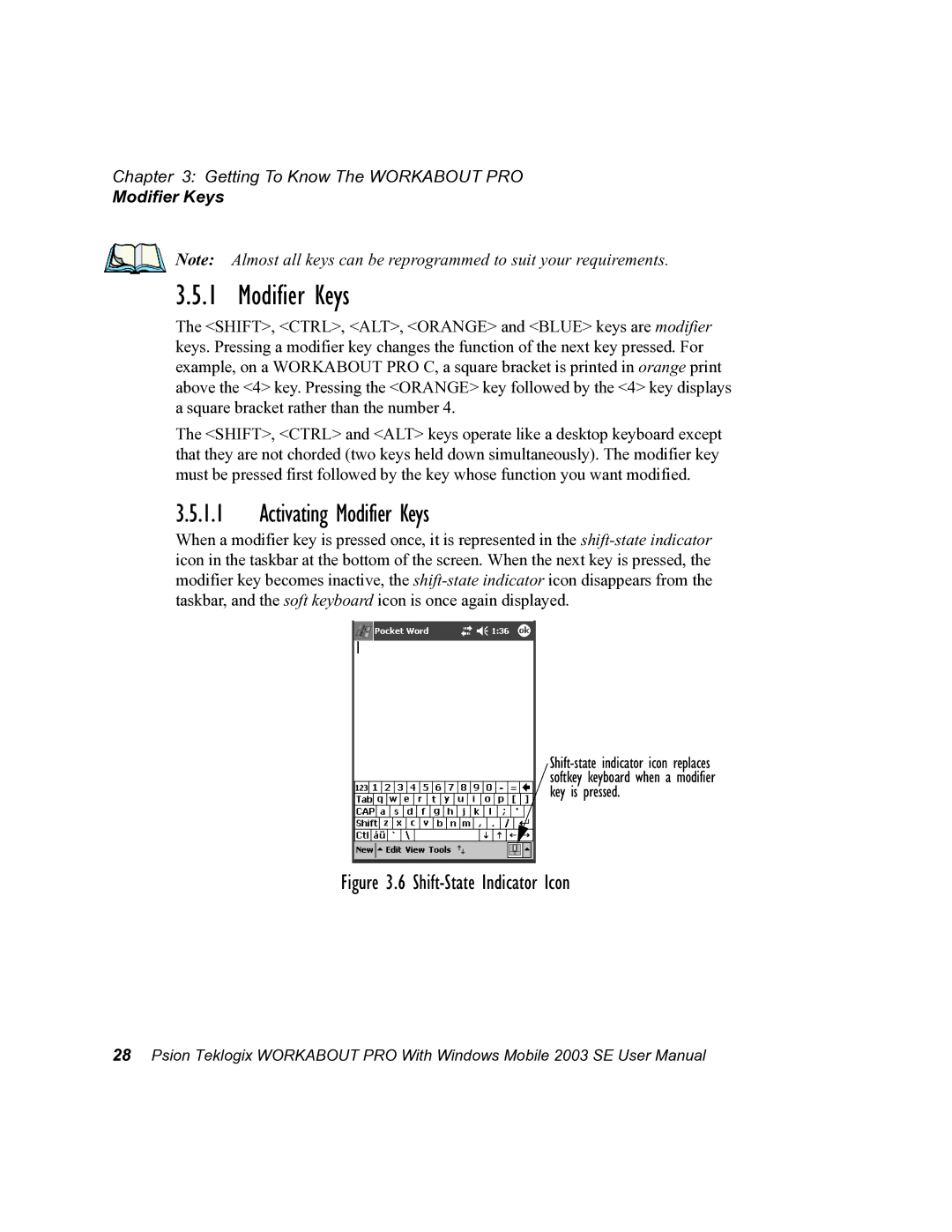 Psion Teklogix 7525 user manual Activating Modifier Keys 