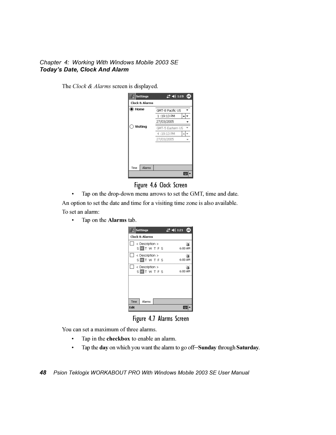 Psion Teklogix 7525 user manual Clock Screen 