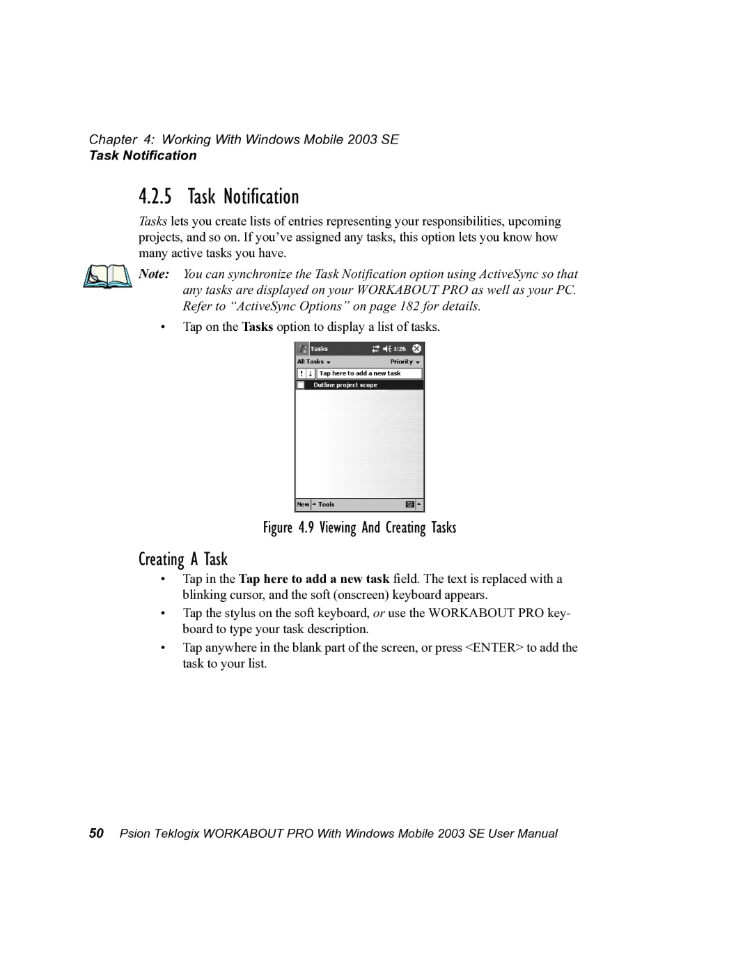 Psion Teklogix 7525 user manual Task Notification, Creating a Task 