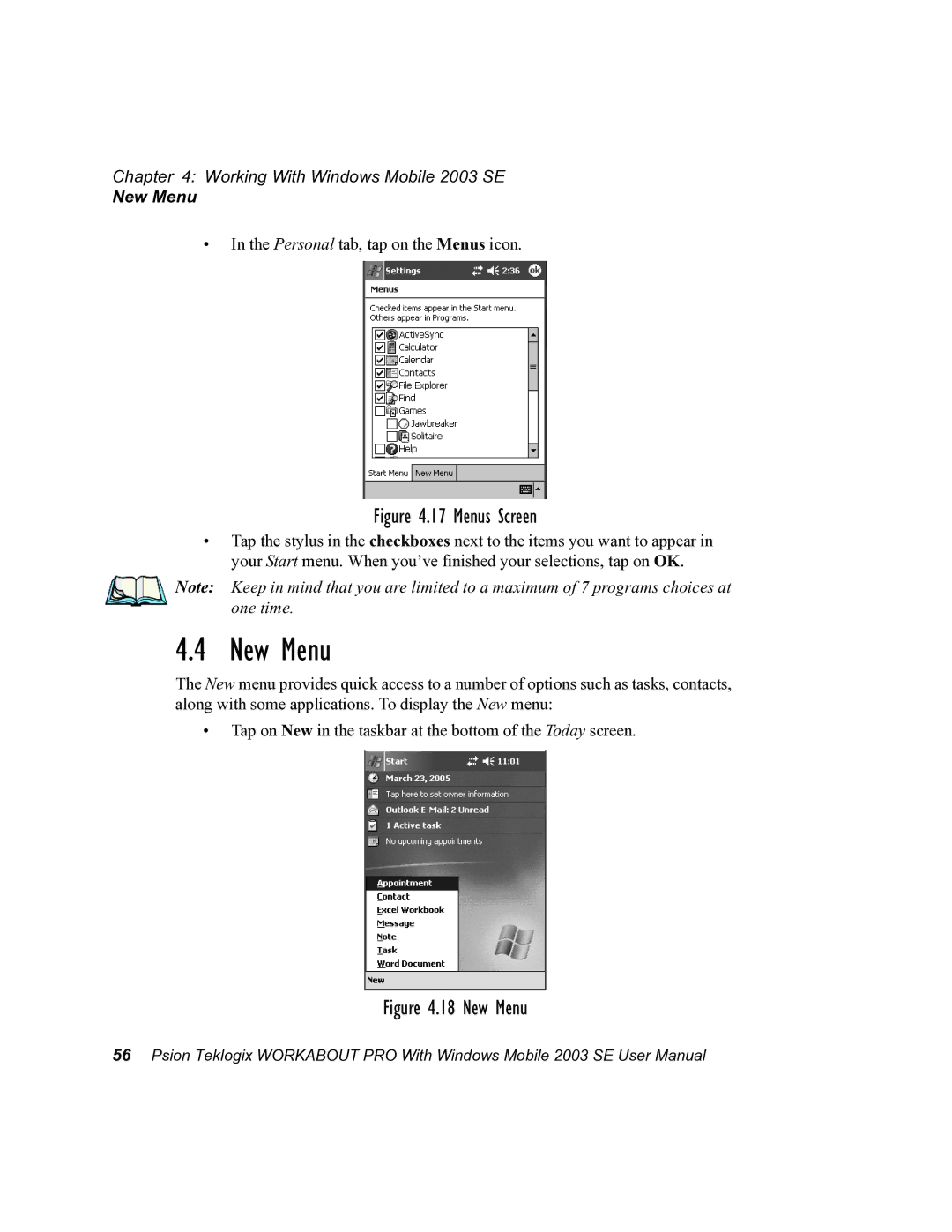 Psion Teklogix 7525 user manual New Menu 