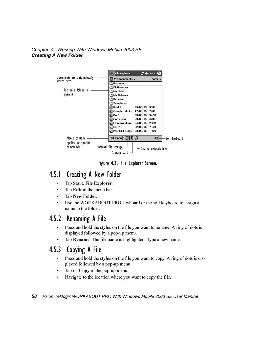 Psion Teklogix 7525 user manual Creating a New Folder, Renaming a File, Copying a File 