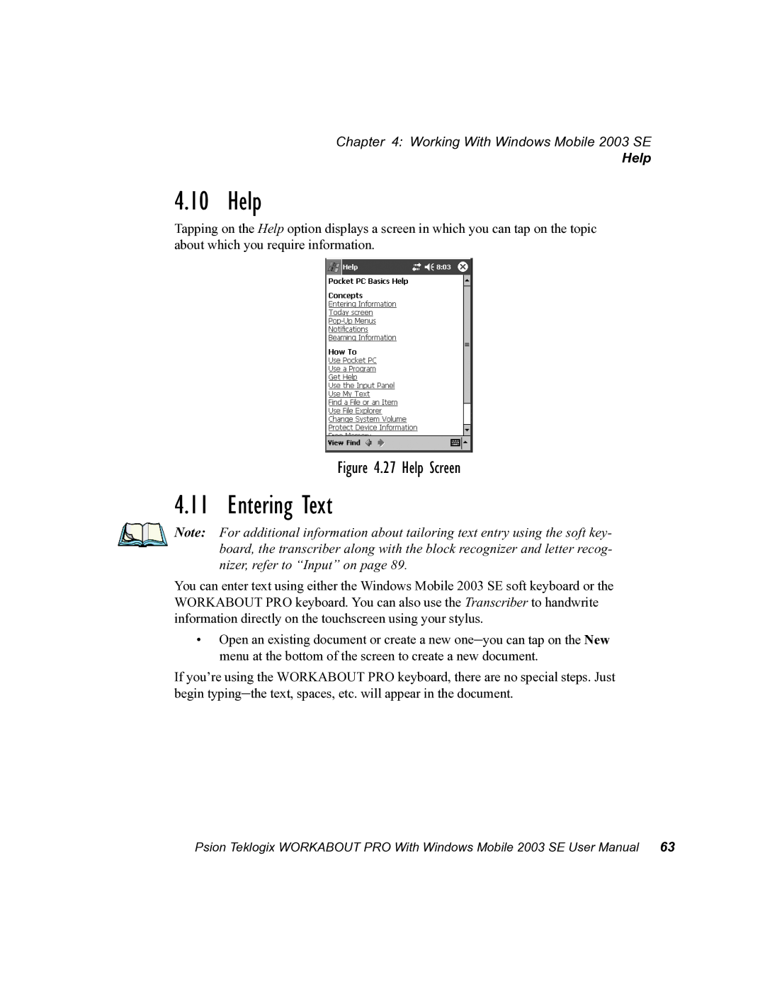 Psion Teklogix 7525 user manual Help, Entering Text 