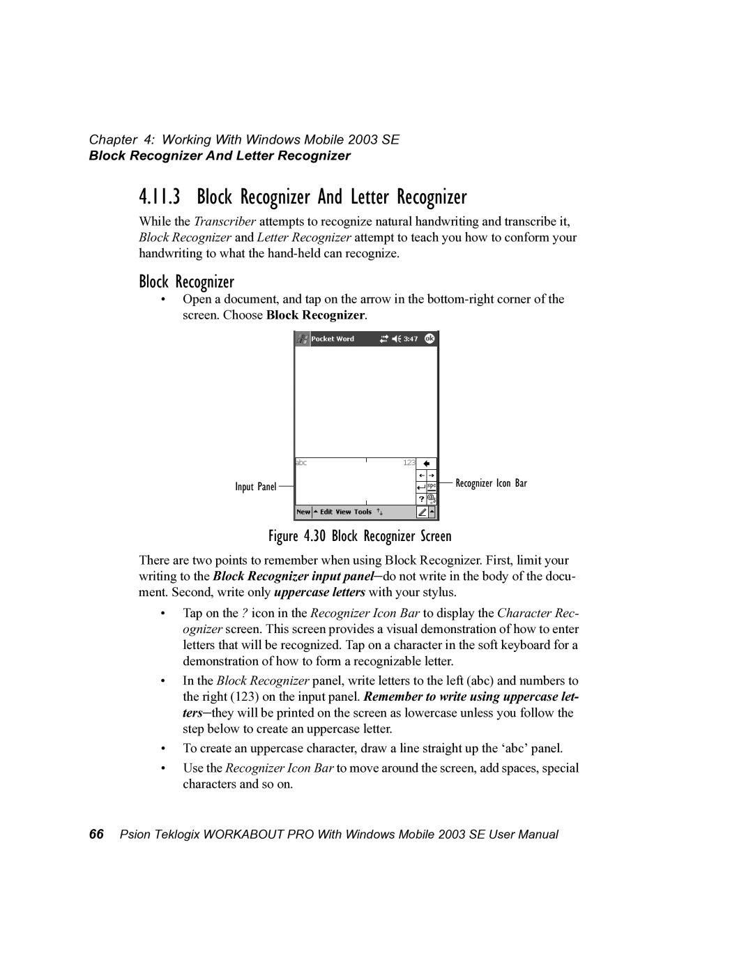 Psion Teklogix 7525 user manual Block Recognizer And Letter Recognizer 