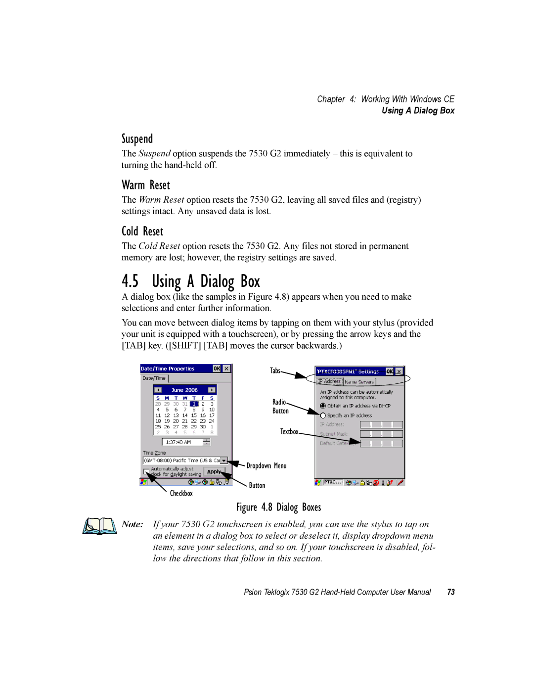 Psion Teklogix 7530 G2 user manual Using a Dialog Box, Suspend 